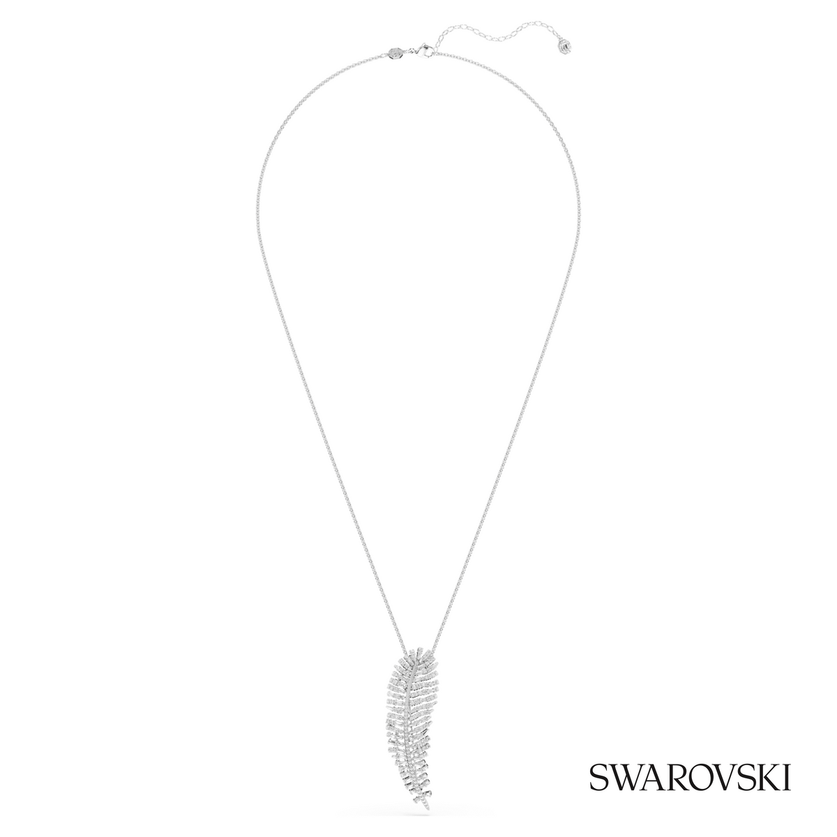 Vienna pendant and brooch, Mixed cuts, Feather, White, Rhodium plated – item 5749209 – view 2