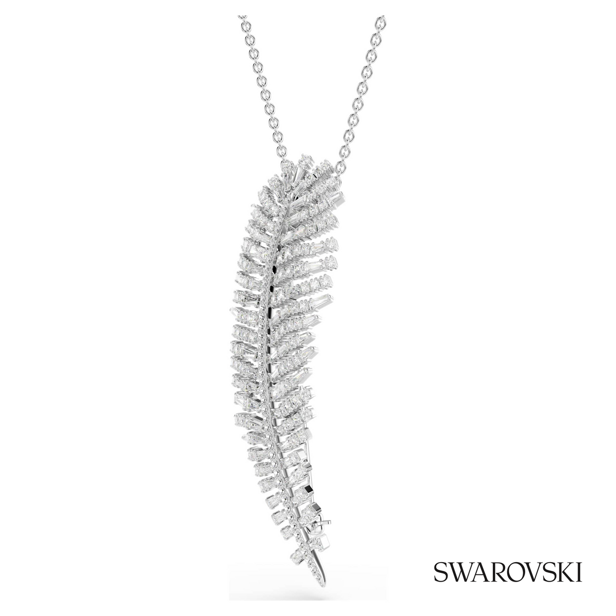 Vienna pendant and brooch, Mixed cuts, Feather, White, Rhodium plated – item 5749209 – view 3