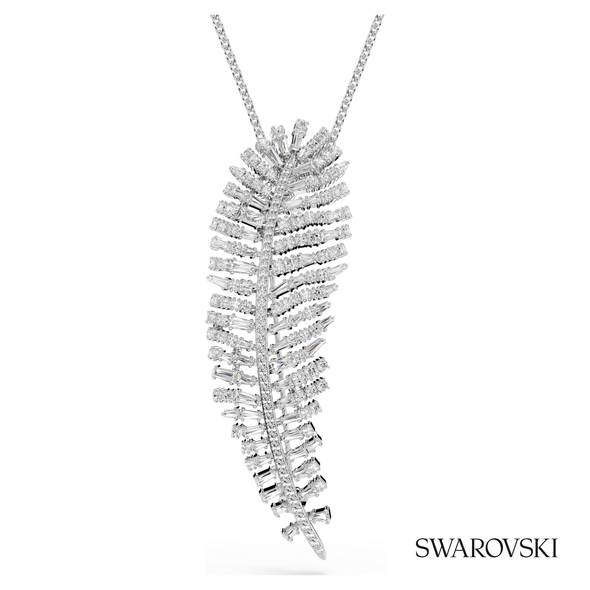 Vienna pendant and brooch, Mixed cuts, Feather, White, Rhodium plated – item 5749209