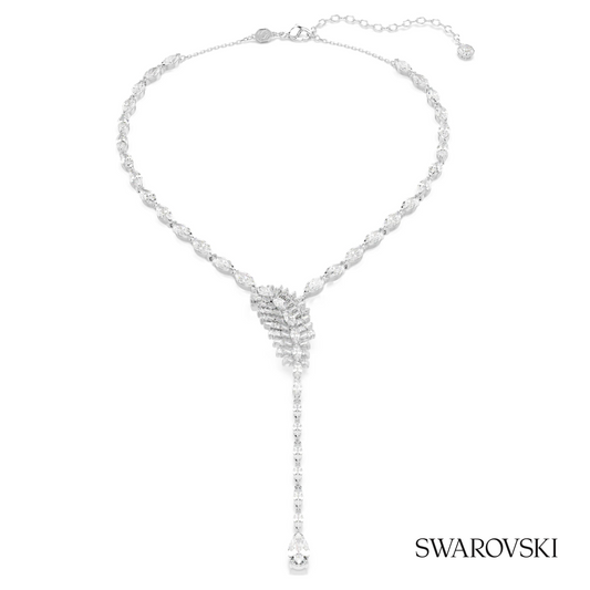 Vienna Y necklace, Mixed cuts, Feather, White, Rhodium plated – item 5749265