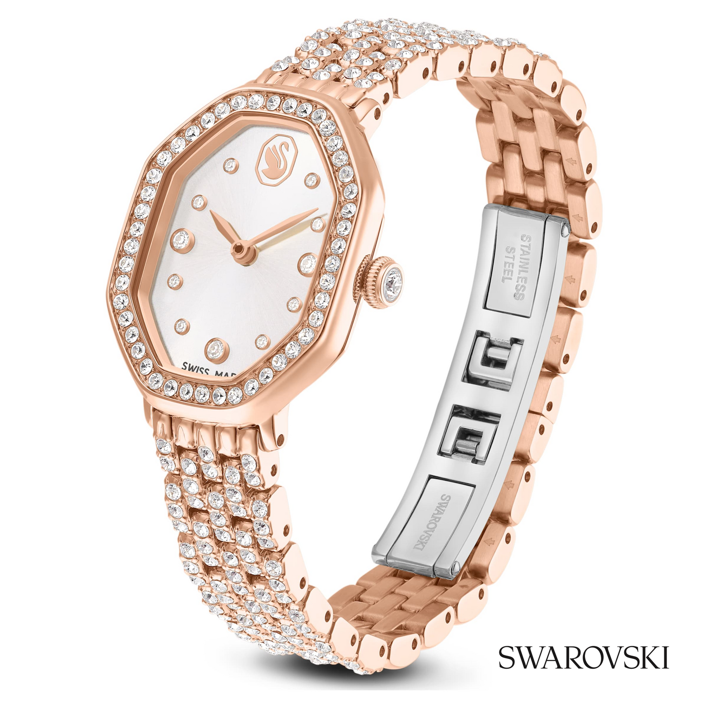 Dextera octagon watch, Swiss Made, Metal bracelet, Rose gold tone