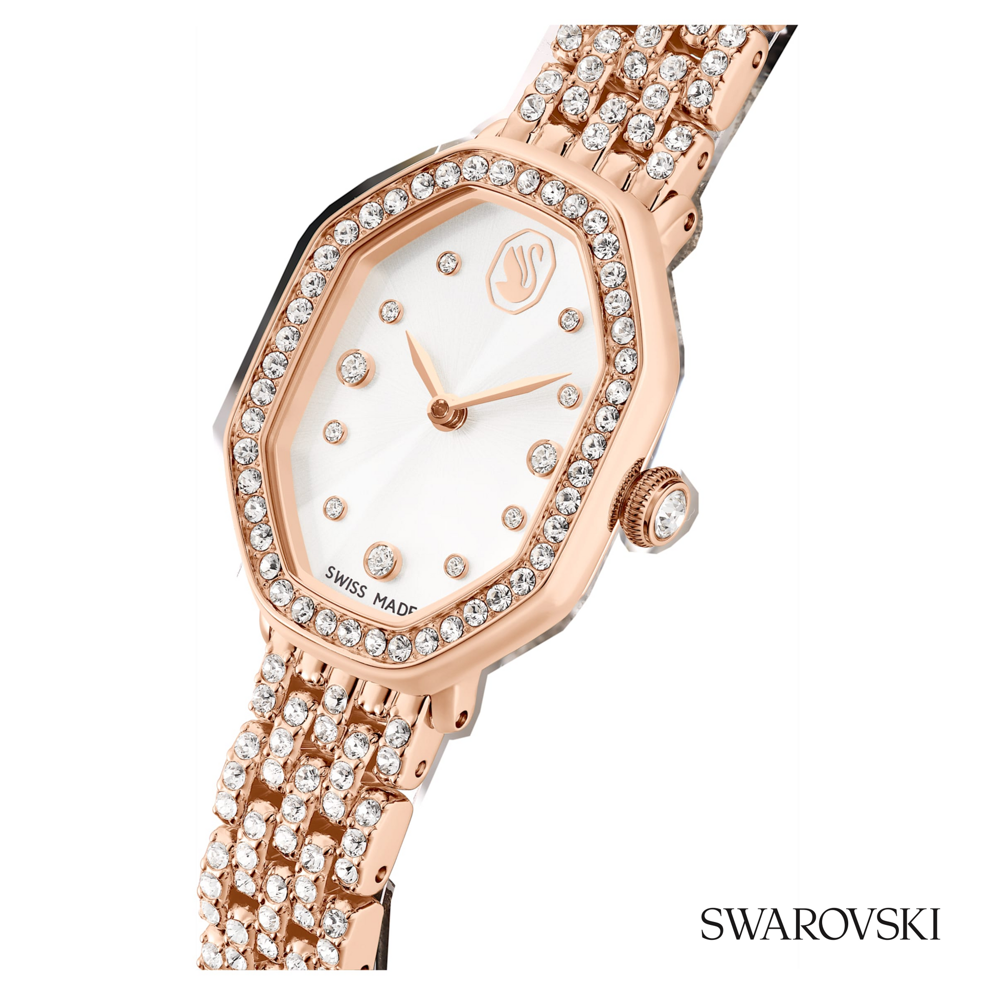 Dextera octagon watch, Swiss Made, Metal bracelet, Rose gold tone