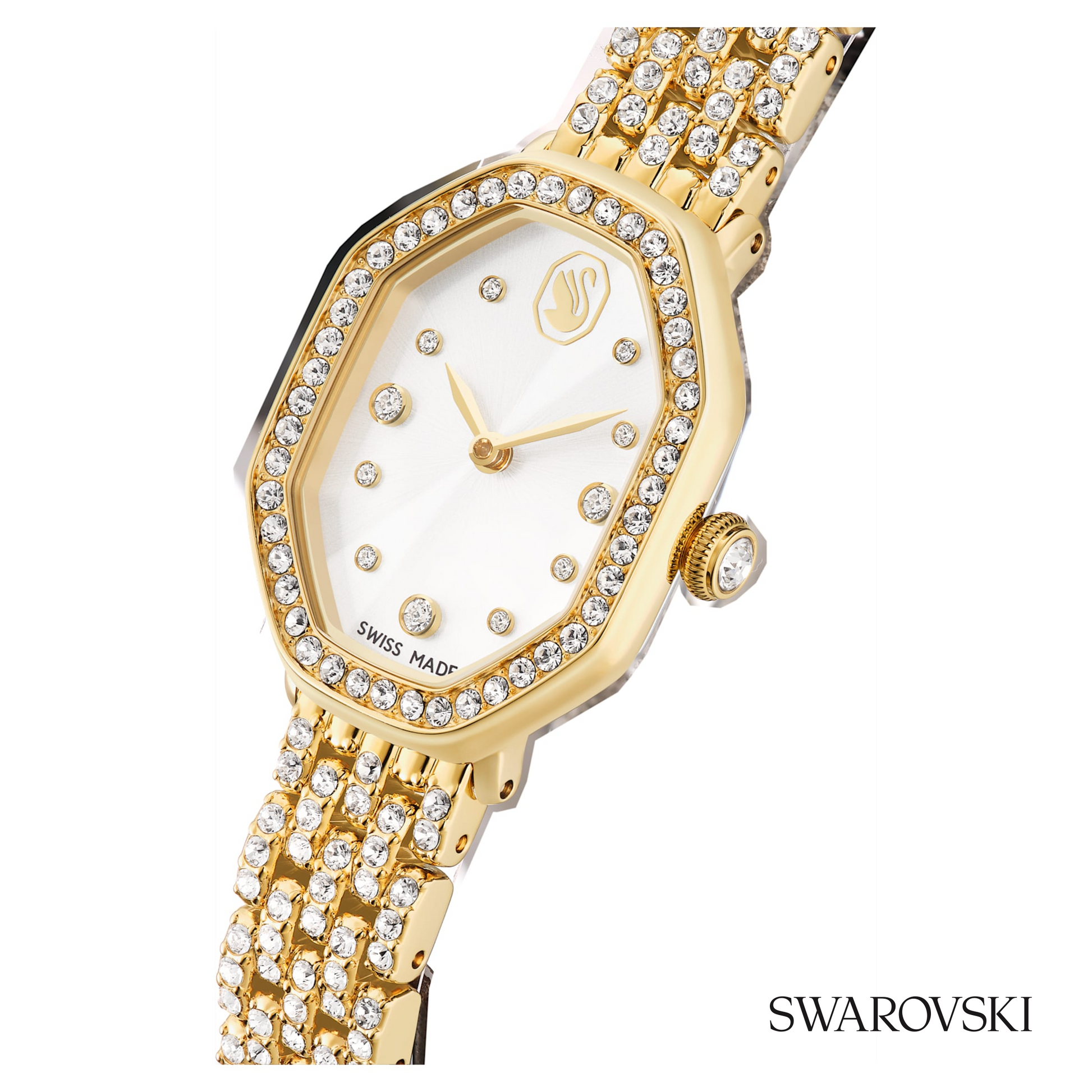 Dextera octagon watch, Swiss Made, Metal bracelet, Gold tone
