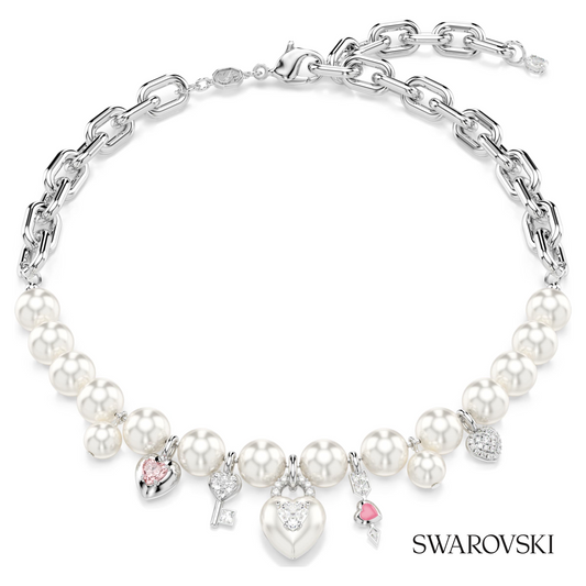 Idyllia necklace, Crystal pearl, Mixed cuts, White, Rhodium plated – item 5749601