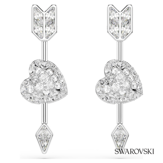 Idyllia drop earrings, Mixed cuts, Heart with arrow, White, Rhodium plated – item 5749602