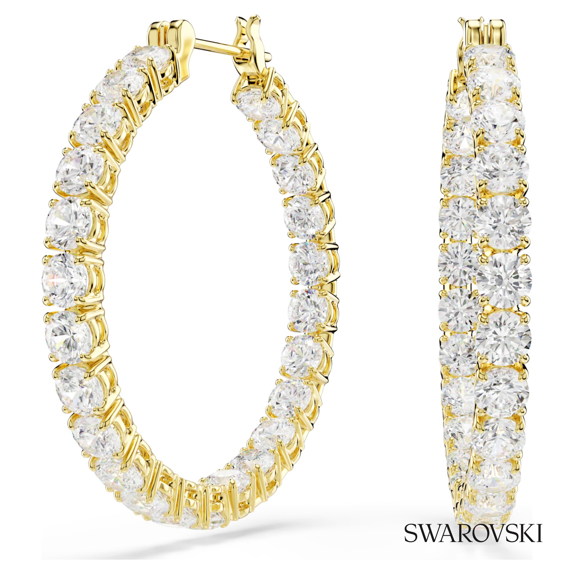 Swarovski Matrix hoop earrings, Round cut, White, 18K gold – item 5750620 image 5