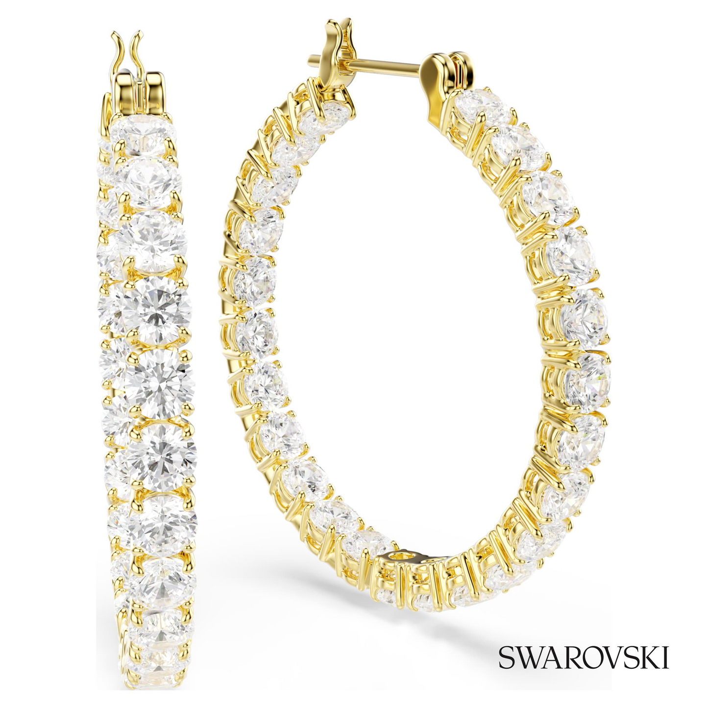 Swarovski Matrix hoop earrings, Round cut, White, 18K gold – item 5750620 image 3