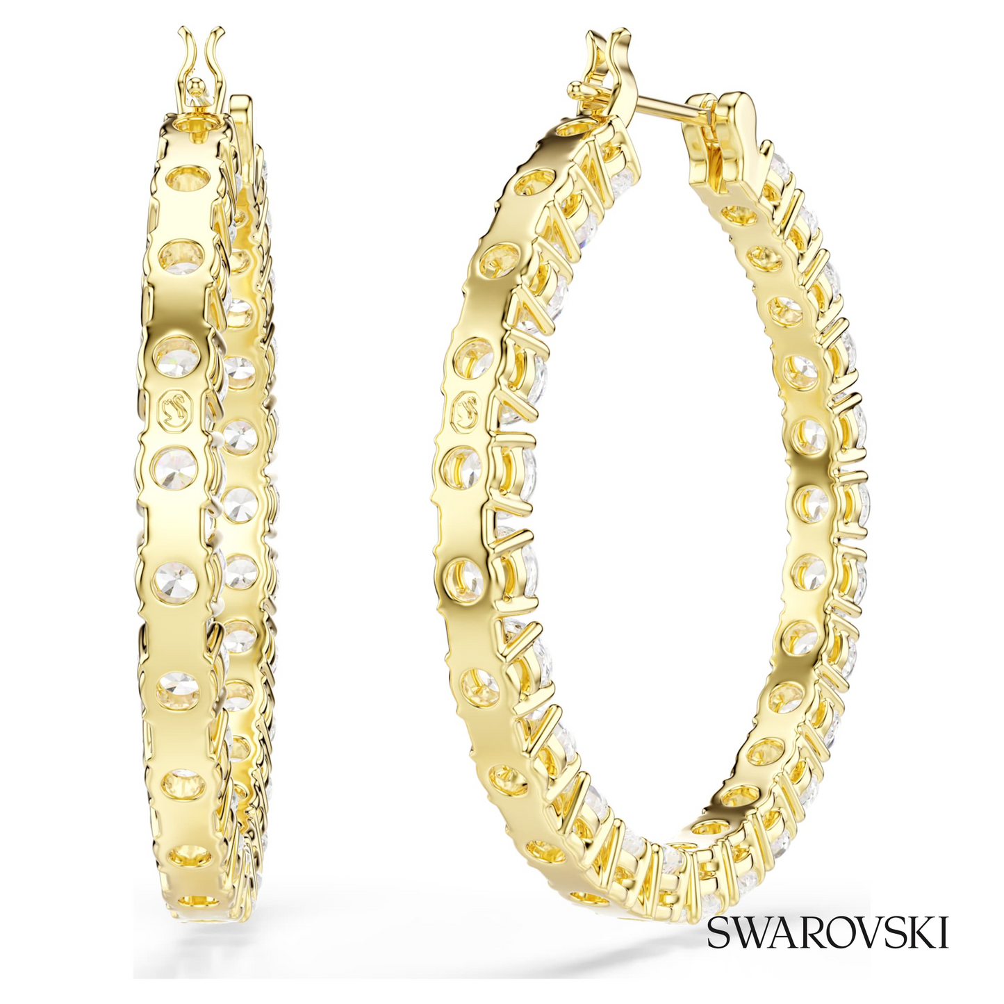 Swarovski Matrix hoop earrings, Round cut, White, 18K gold – item 5750620 image 4