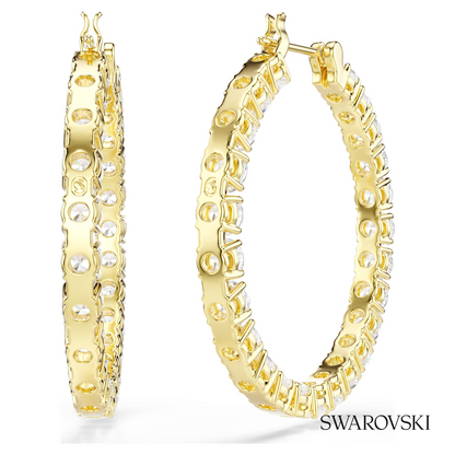 Swarovski Matrix hoop earrings, Round cut, White, 18K gold – item 5750620 image 4