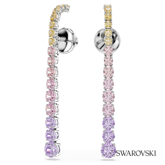 Matrix drop earrings, Gradient of round cuts, Multicolored, Rhodium plated – item 5751195