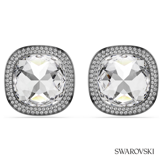 Una Angelic clip earrings, Cushion cut, White, Ruthenium plated – item 5751325
