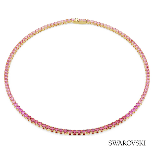 Matrix Tennis necklace, Round cut, Pink, 18K gold finish – item 5751762