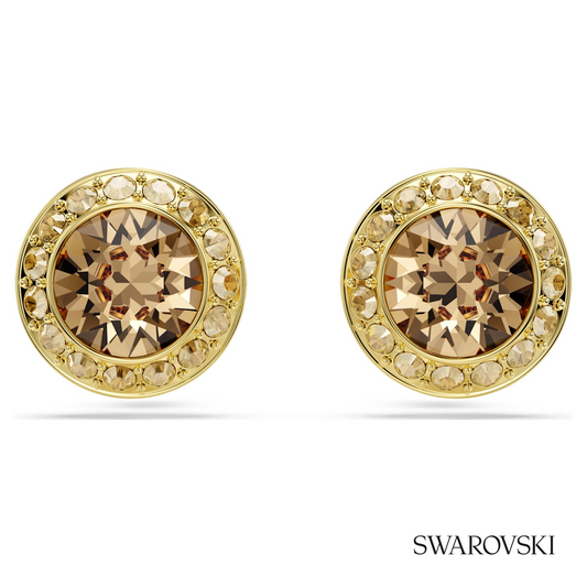 Una Angelic stud earrings, Round cut, Caramel, 18K gold finish – item 5753342