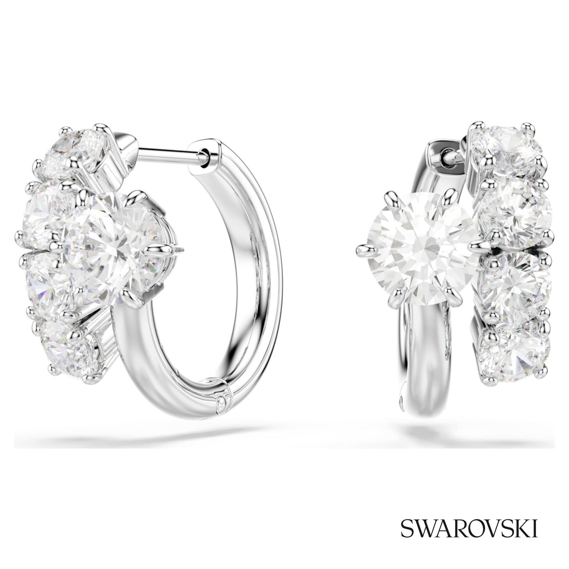 Swarovski Matrix hoop earrings, Round cut, White, Rhodium – item 5753572 image 5