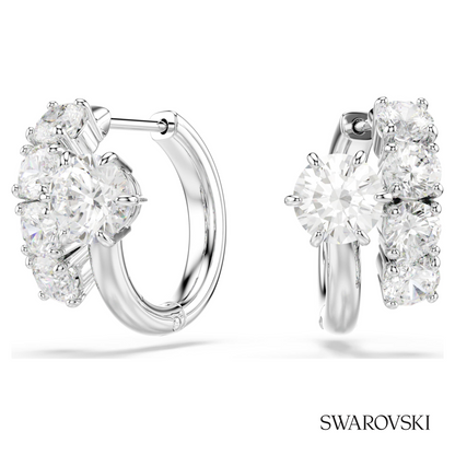 Swarovski Matrix hoop earrings, Round cut, White, Rhodium – item 5753572 image 5