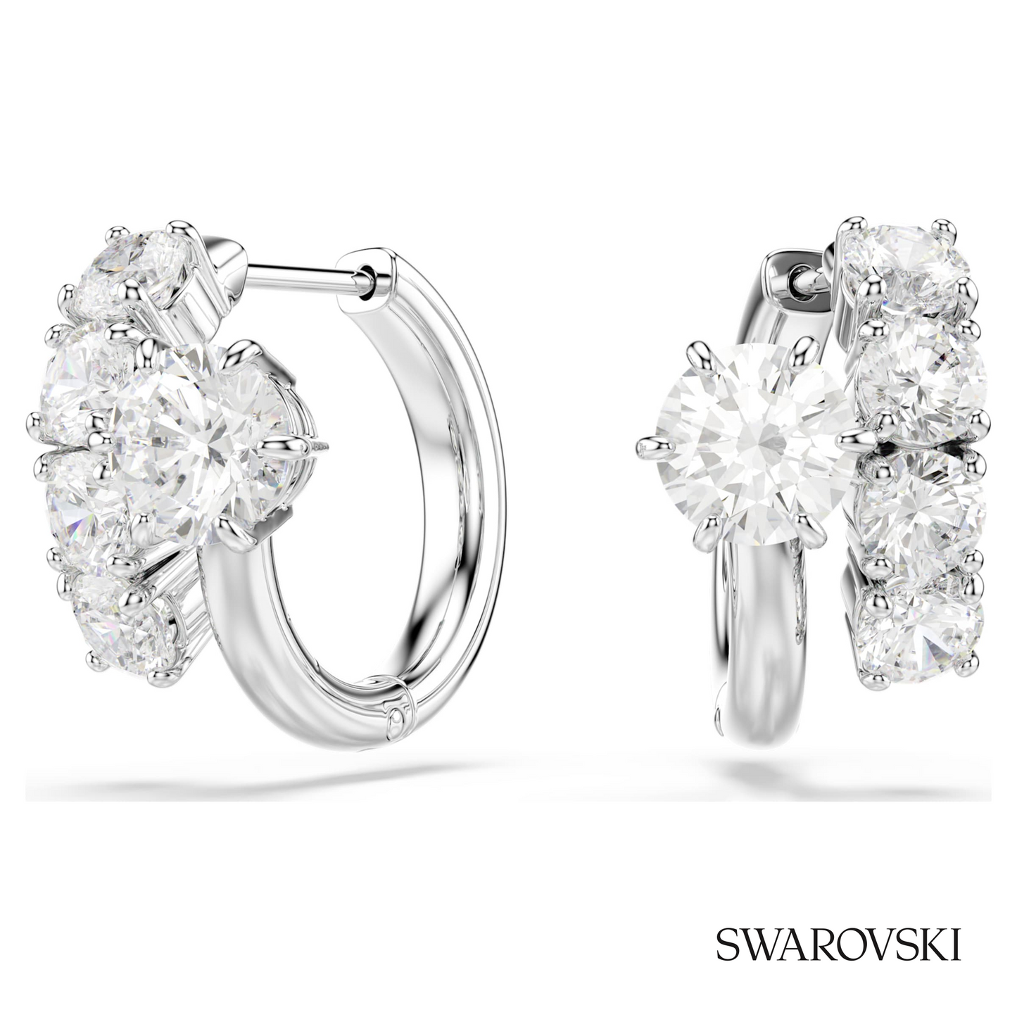 Swarovski Matrix hoop earrings, Round cut, White, Rhodium – item 5753572