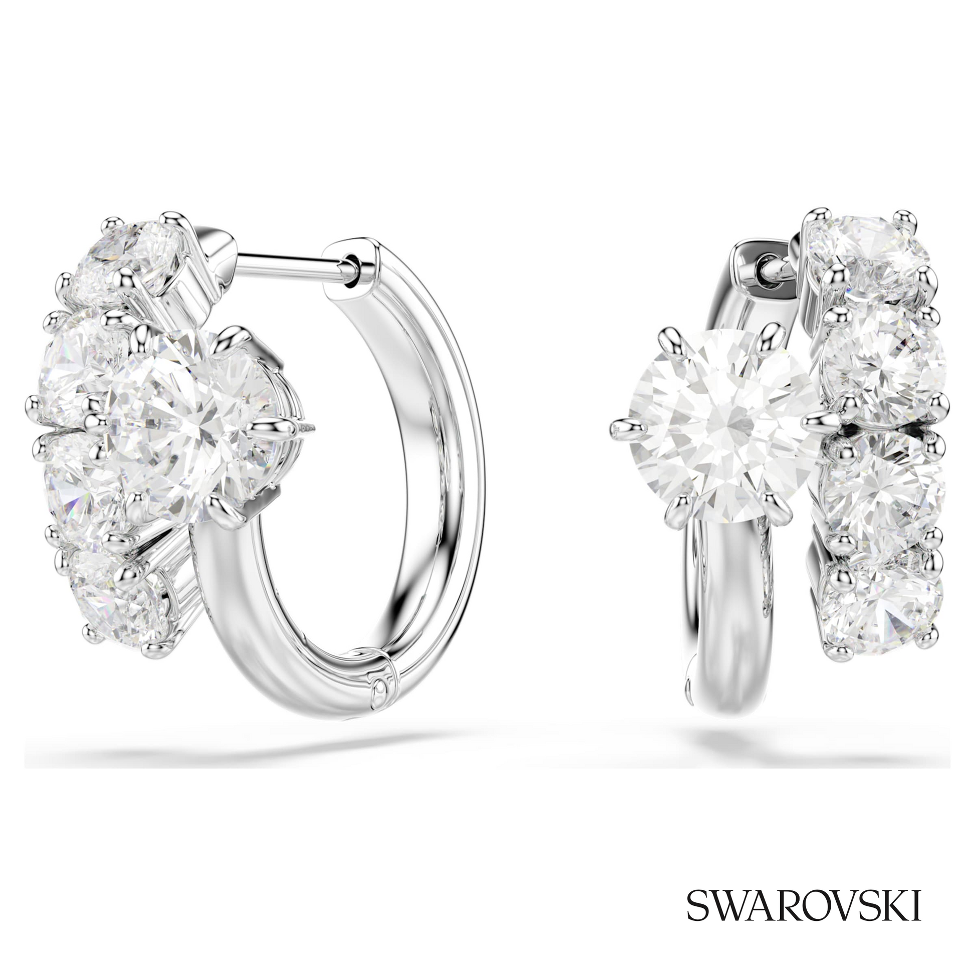 Swarovski Matrix hoop earrings, Round cut, White, Rhodium – item 5753572