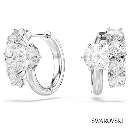 Swarovski Matrix hoop earrings, Round cut, White, Rhodium – item 5753572