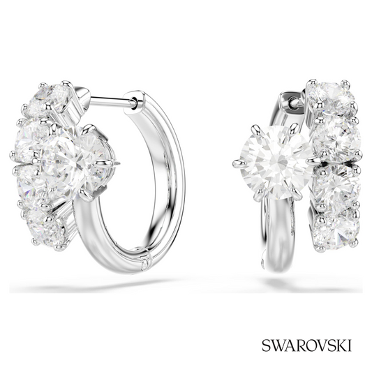 Swarovski Matrix hoop earrings, Round cut, White, Rhodium – item 5753572