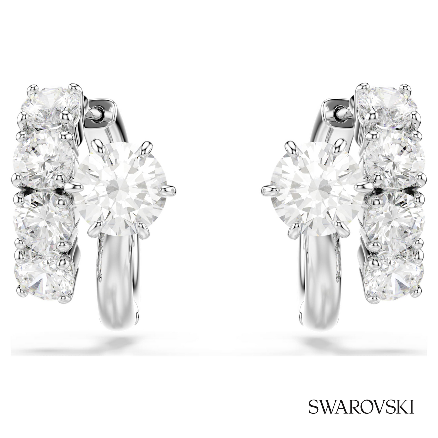 Swarovski Matrix hoop earrings, Round cut, White, Rhodium – item 5753572 image 2