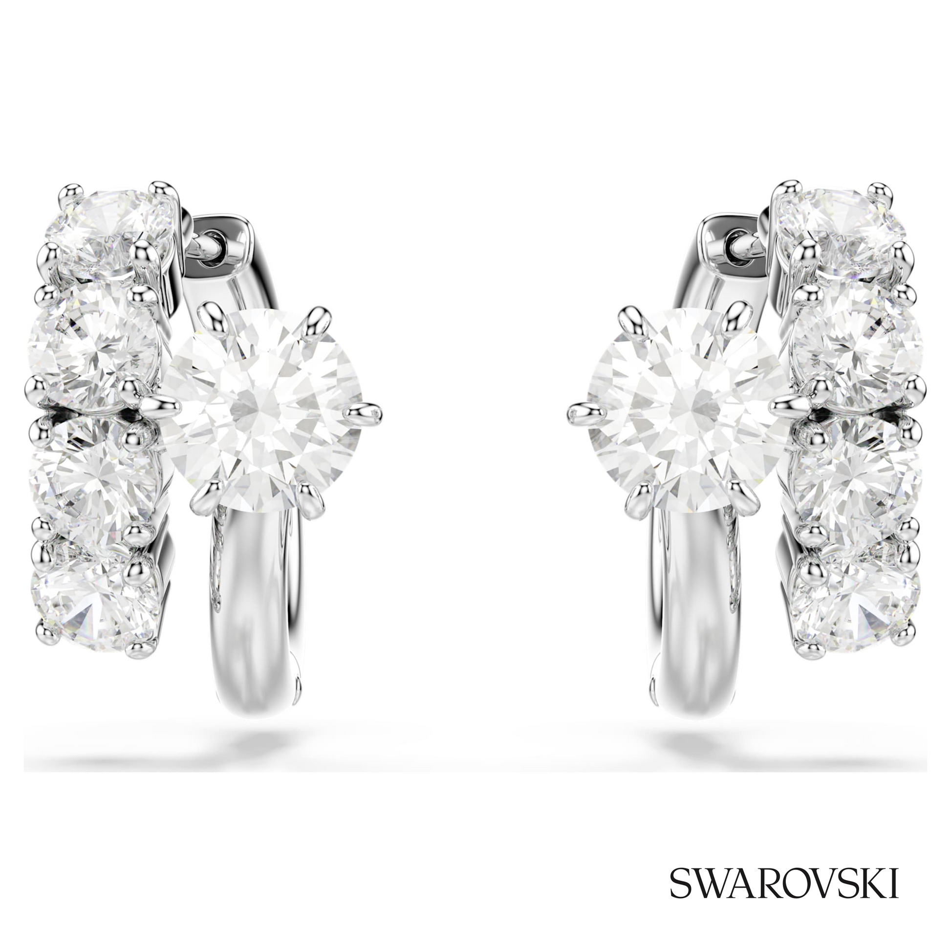 Swarovski Matrix hoop earrings, Round cut, White, Rhodium – item 5753572 image 2