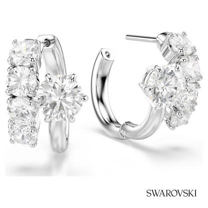 Swarovski Matrix hoop earrings, Round cut, White, Rhodium – item 5753572 image 3