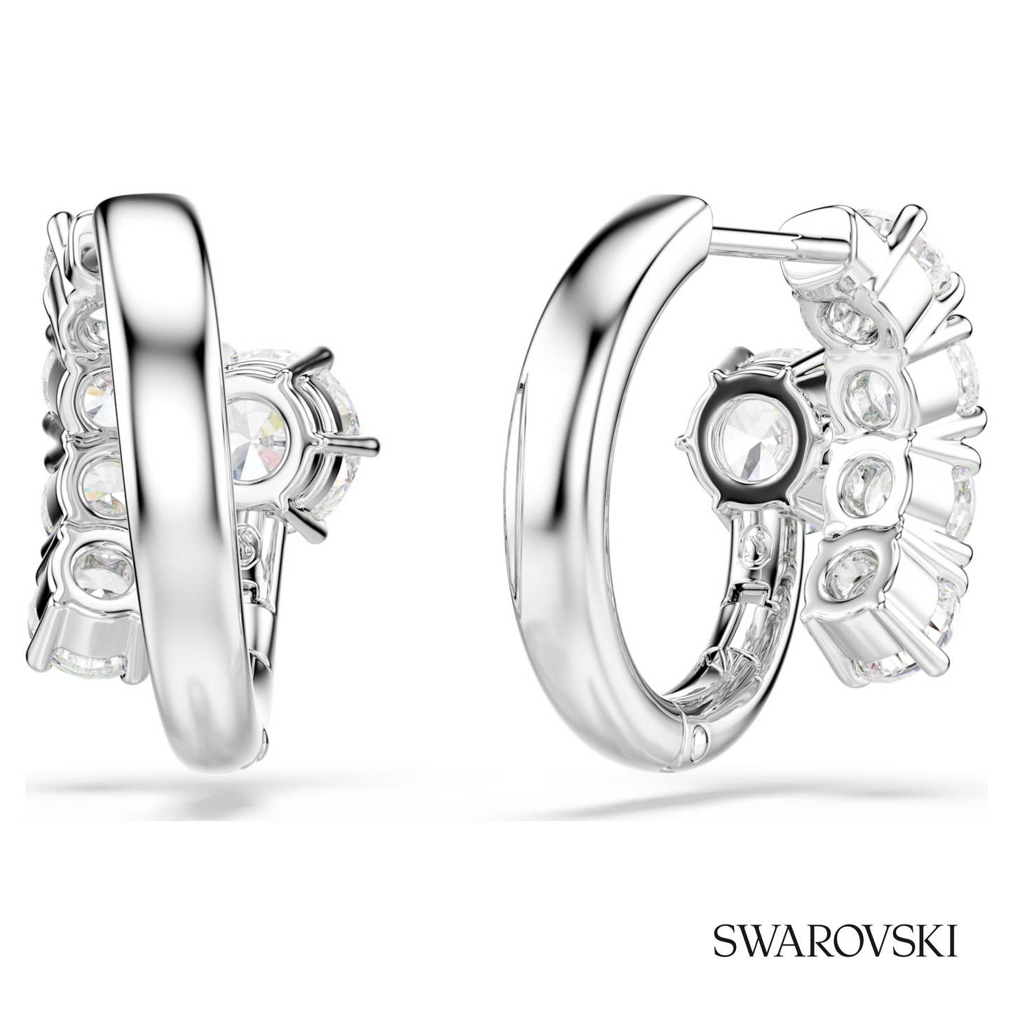 Swarovski Matrix hoop earrings, Round cut, White, Rhodium – item 5753572 image 4