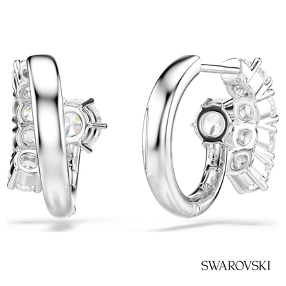 Swarovski Matrix hoop earrings, Round cut, White, Rhodium – item 5753572 image 4