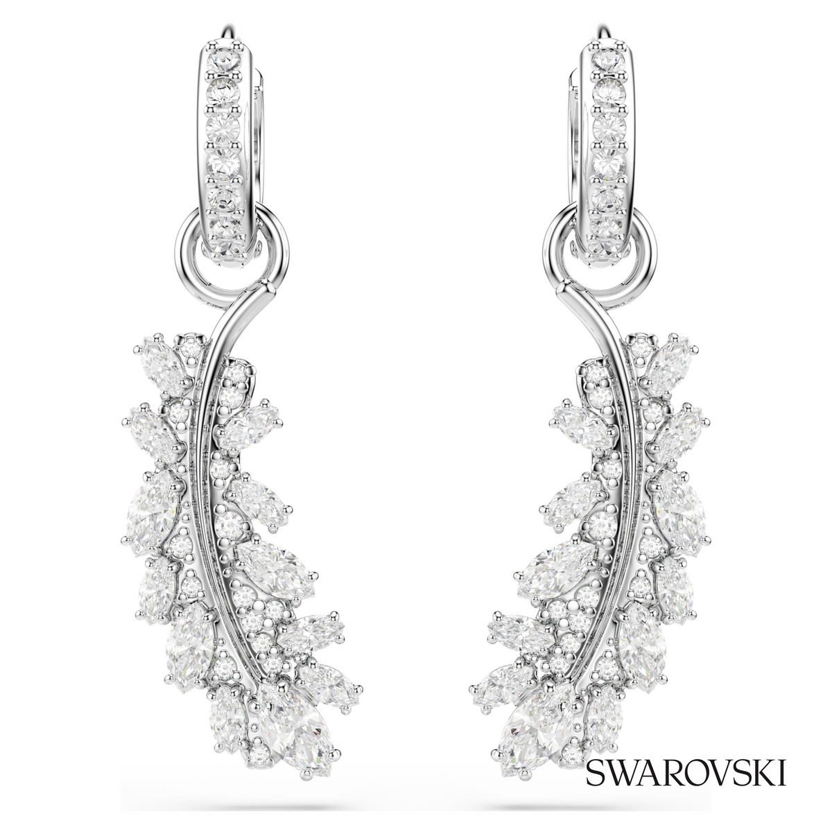 Vienna earrings, Mixed cuts, Feather, White, Rhodium plated – item 5754272 – view 2