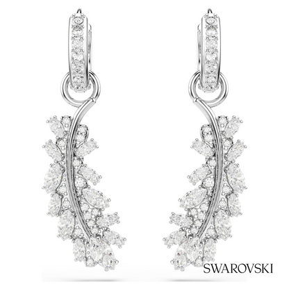 Vienna earrings, Mixed cuts, Feather, White, Rhodium plated – item 5754272 – view 2