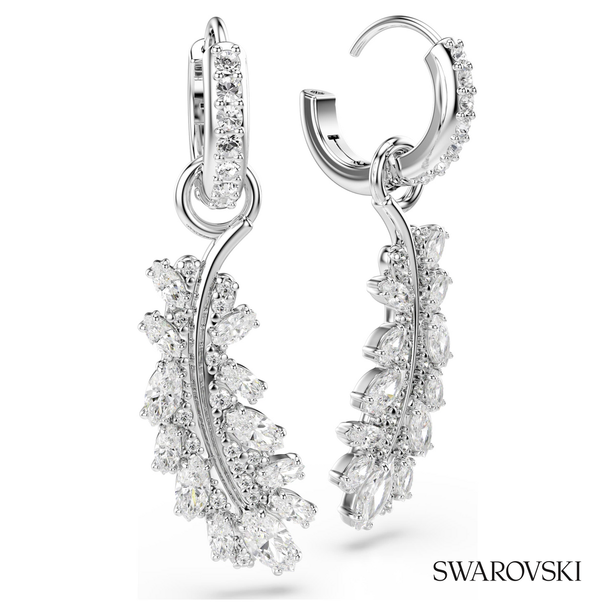 Vienna earrings, Mixed cuts, Feather, White, Rhodium plated – item 5754272 – view 3