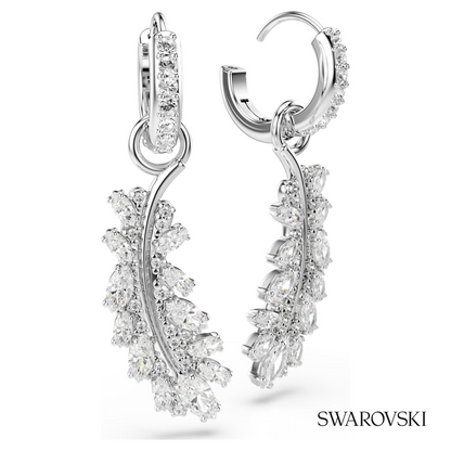 Vienna earrings, Mixed cuts, Feather, White, Rhodium plated – item 5754272 – view 3