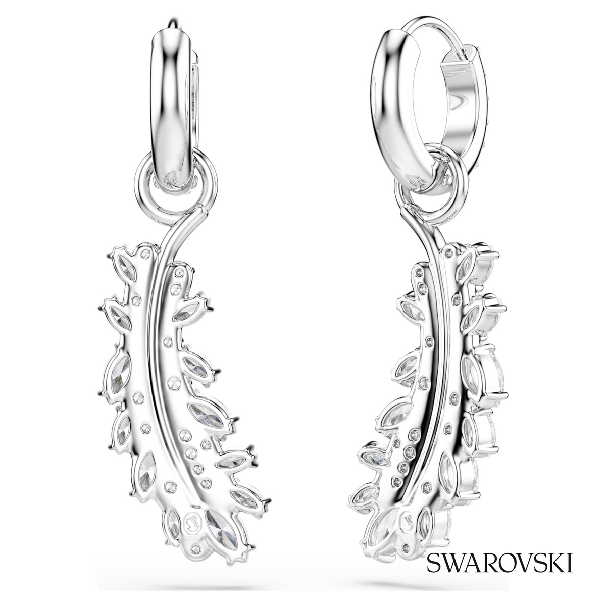Vienna earrings, Mixed cuts, Feather, White, Rhodium plated – item 5754272 – view 4