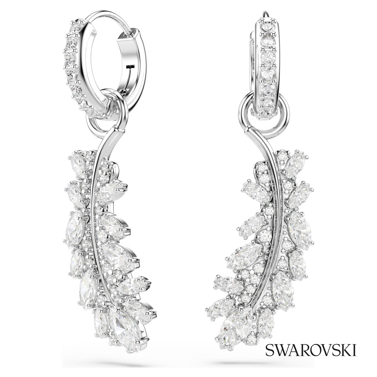 Vienna earrings, Mixed cuts, Feather, White, Rhodium plated – item 5754272