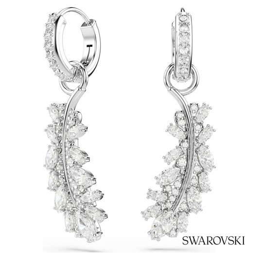 Vienna earrings, Mixed cuts, Feather, White, Rhodium plated – item 5754272