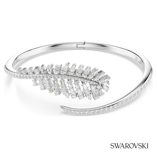 Vienna bangle, Mixed cuts, Feather, White, Rhodium plated – item 5754273