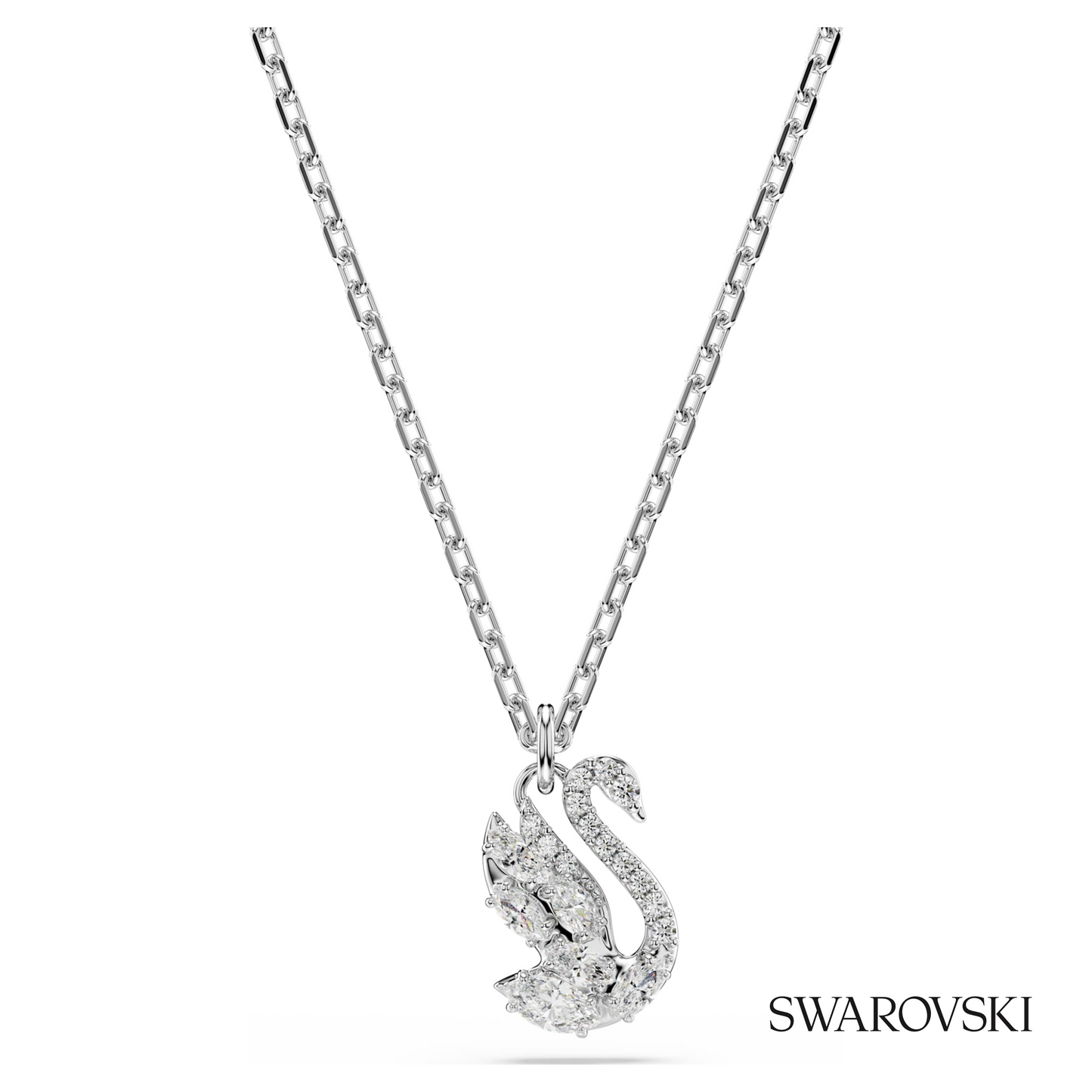 Swarovski Swan pendant, Mixed cuts, Swan, White, Rhodium – item 5754347
