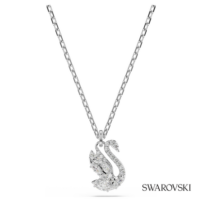 Swarovski Swan pendant, Mixed cuts, Swan, White, Rhodium – item 5754347