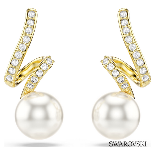 Gabriella earrings, Crystal pearl, Round cut, White, 18K gold finish – item 5754386
