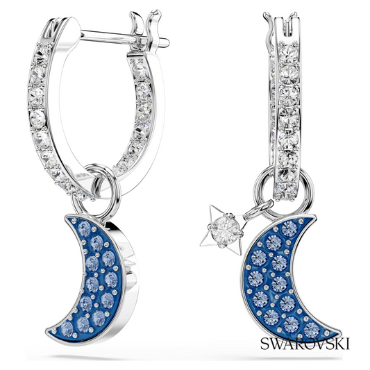Symbolica drop earrings, Round cut, Moon, Blue, Rhodium plated – item 5754387