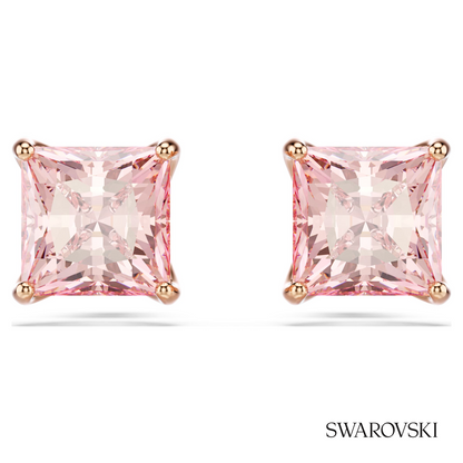 Swarovski Stilla stud earrings, Square cut, Pink, 18K rose – item 5754533