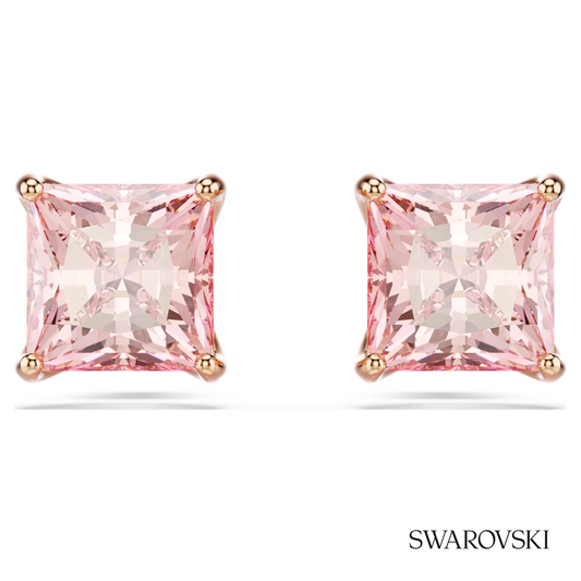 Swarovski Stilla stud earrings, Square cut, Pink, 18K rose – item 5754533