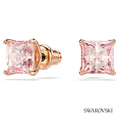 Swarovski Stilla stud earrings, Square cut, Pink, 18K rose – item 5754533 image 2
