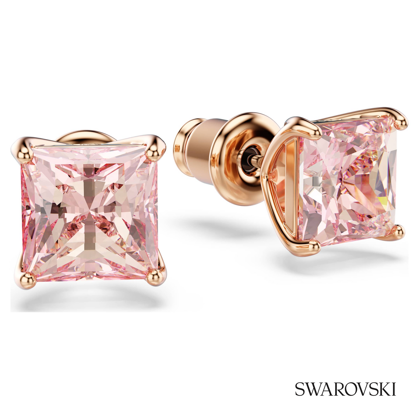 Swarovski Stilla stud earrings, Square cut, Pink, 18K rose – item 5754533 image 3