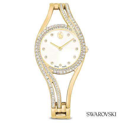 Hyperbola bangle watch, Swiss Made, Metal bracelet, Gold tone