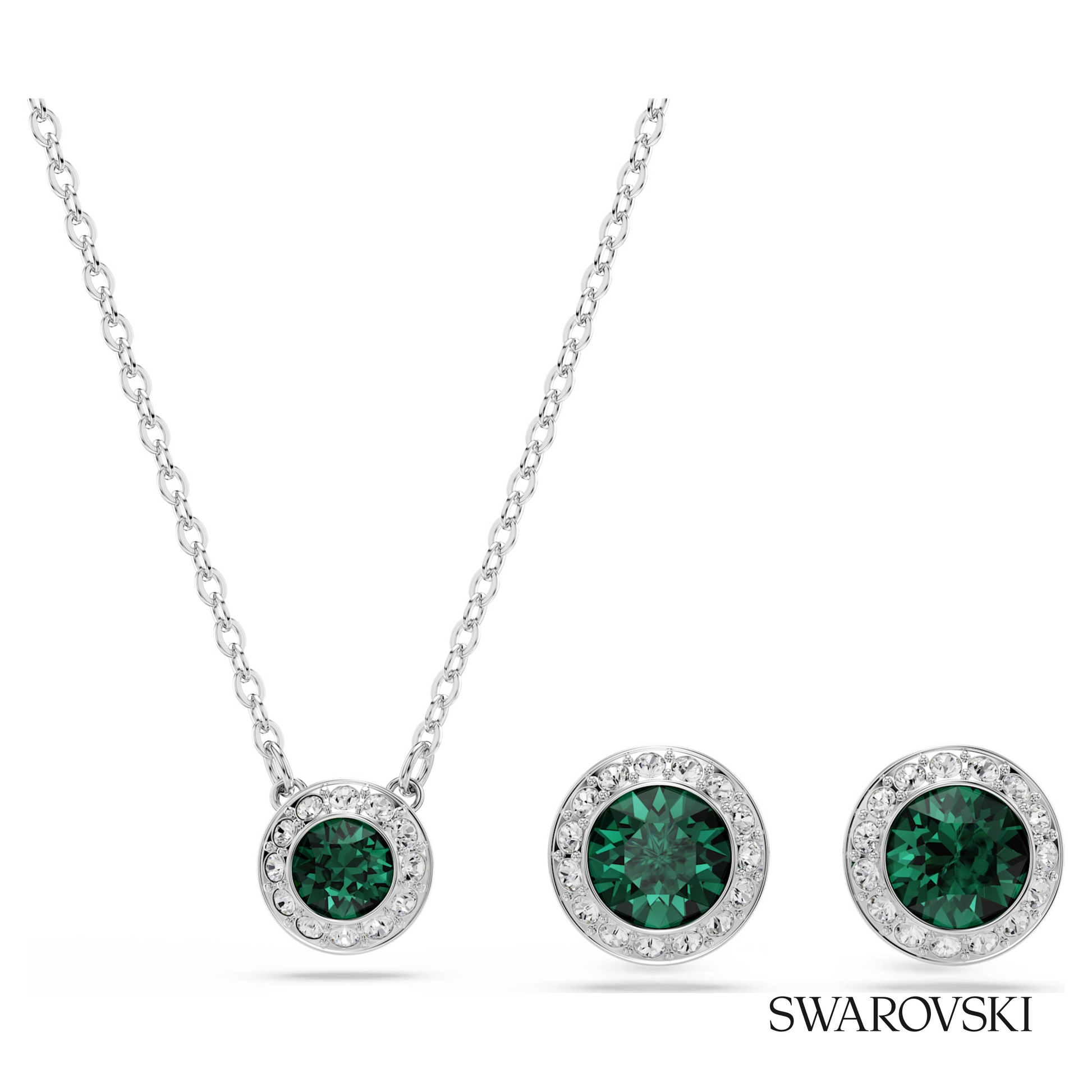 Swarovski Una Angelic set, (2), Round cut, Green, Rhodium – item 5754665