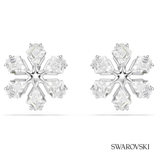 Idyllia stud earrings, Mixed cuts, Snowflake, White, Rhodium plated – item 5754687