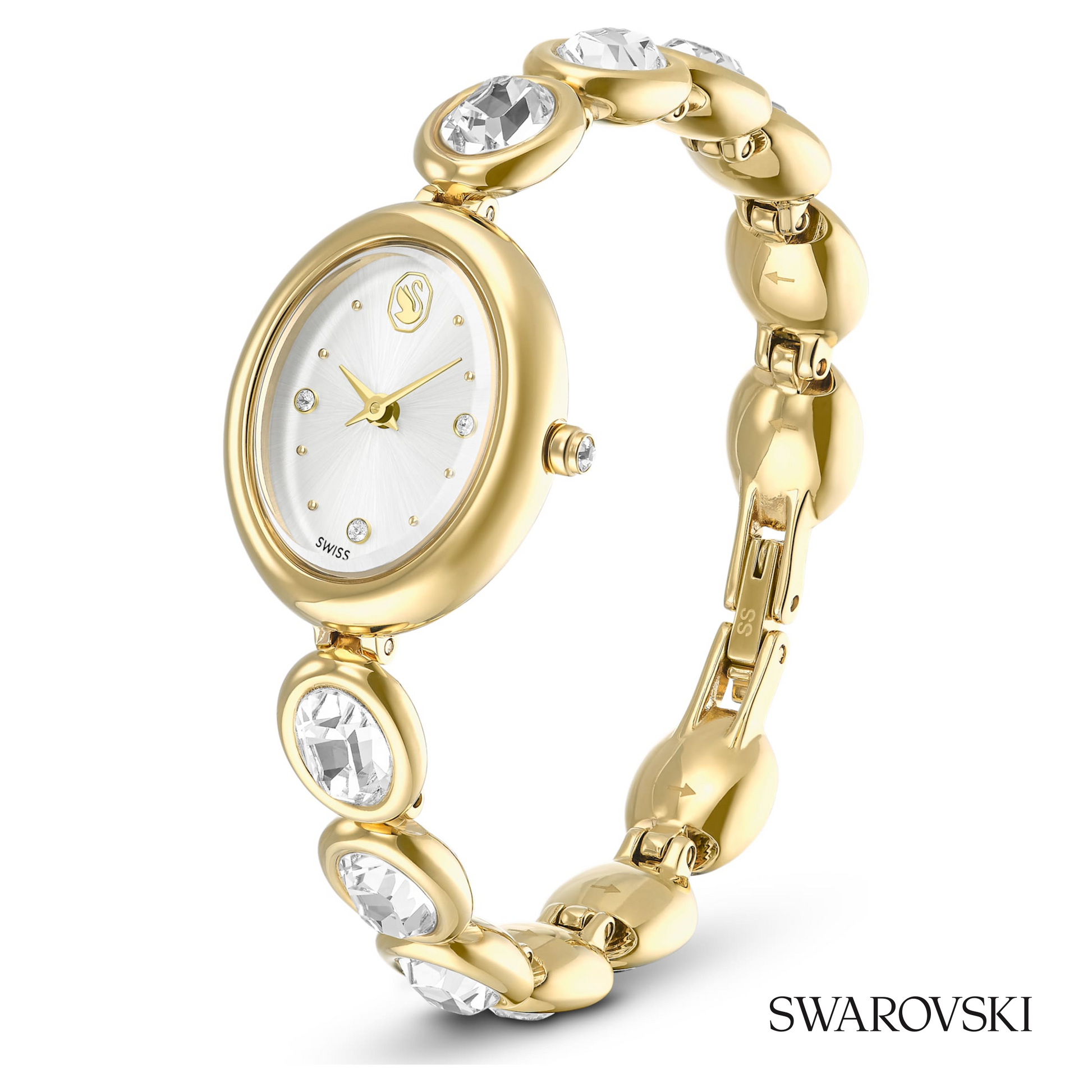 Imber oval watch, Swiss Made, Metal bracelet, Gold tone