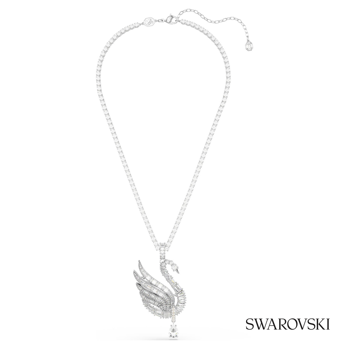 Vienna pendant and brooch, Mixed cuts, Swan, White, Rhodium plated – item 5754828 – view 2