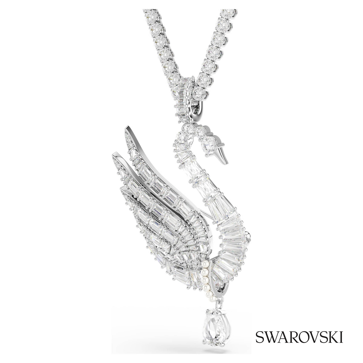 Vienna pendant and brooch, Mixed cuts, Swan, White, Rhodium plated – item 5754828 – view 3